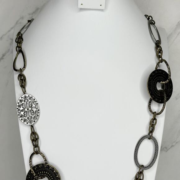 Premier Designs Chunky Floral Gold and Silver Tone Chain Link Necklace - Picture 10 of 12